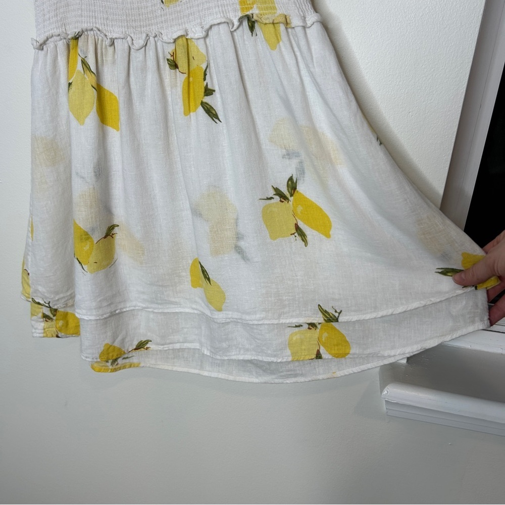 Rails Angelina Double-Tiered Linen Mini Dress In Citronnade Lemon Print XS - Picture 9 of 11